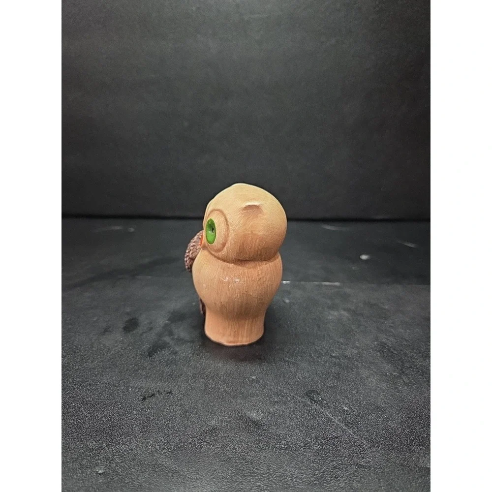 Owl Figurine with Green Eyes,‎ Vintage Ceramic Owl, Made in Portugal, Vtg Decor